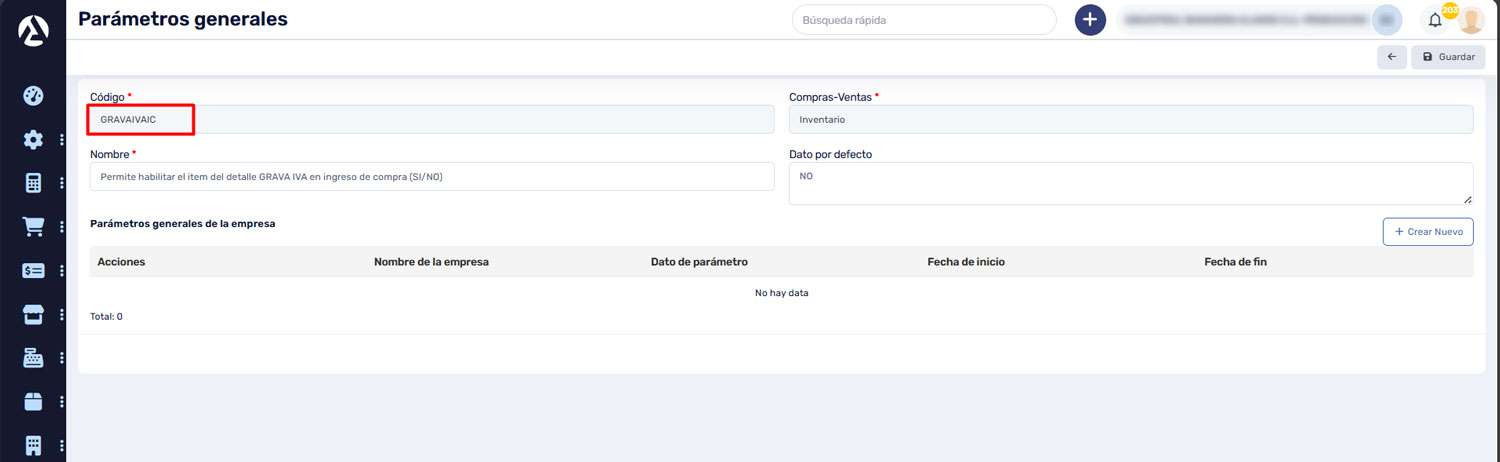 Incorporación de nuevo parámetro contable GRAVAIVAIC